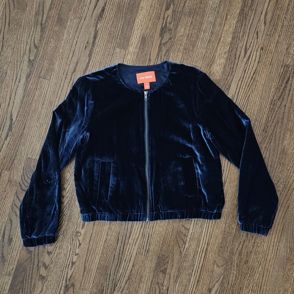 Blue velvet bomber jacket - Picture 2 of 6